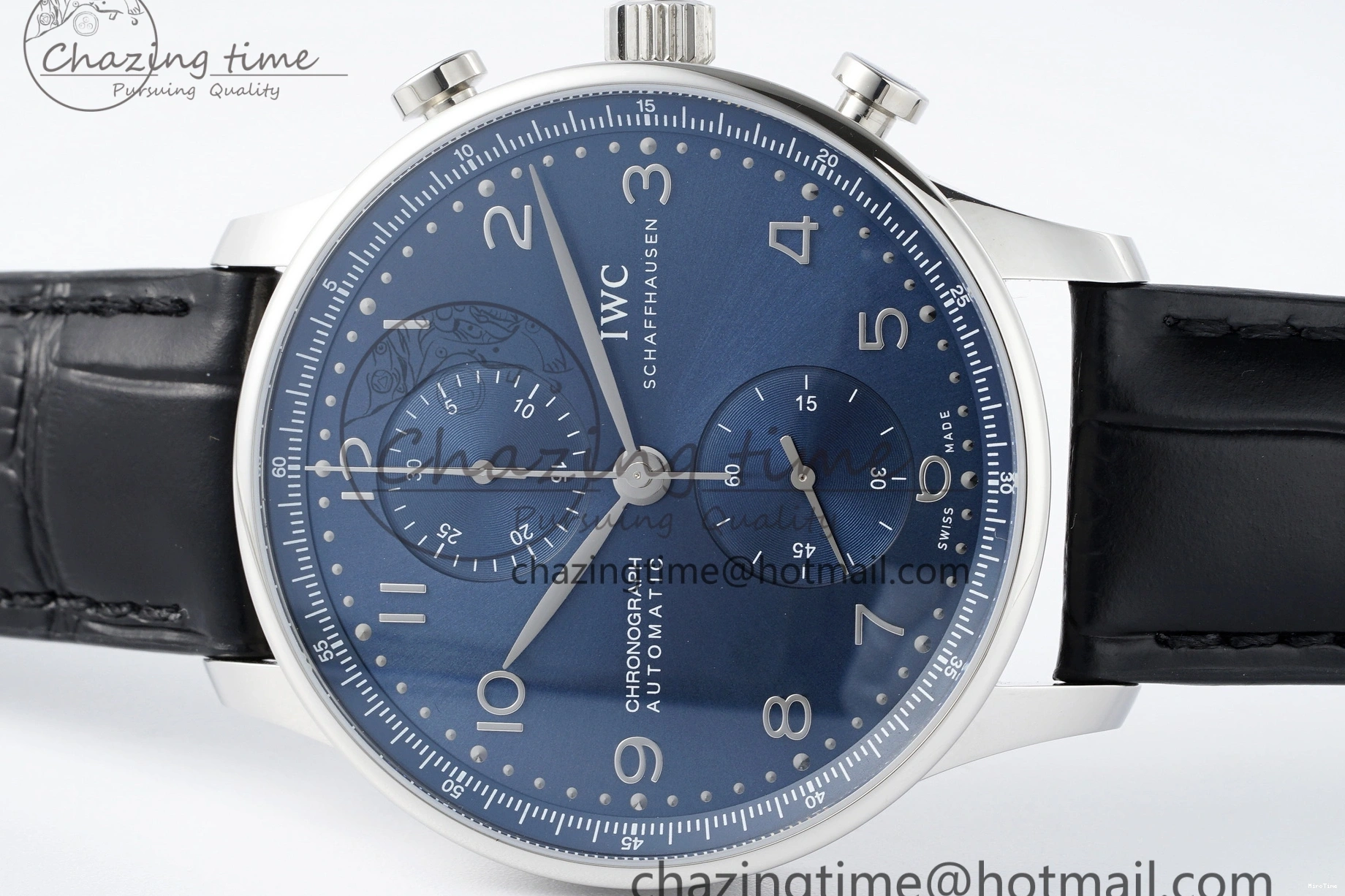 MIROTIME 0408 Portuguese Chrono IW3716 RSF 1:1 Best Edition Blue Dial on Black Leather Strap A RelaxedFit 7045